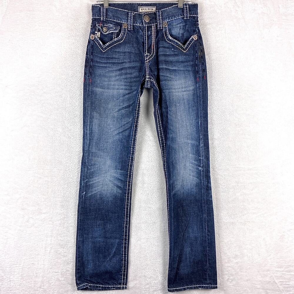 Mek Denim Jeans Womens 29x34 Faded Whiskered Oaxaca Straight Button Fly Western